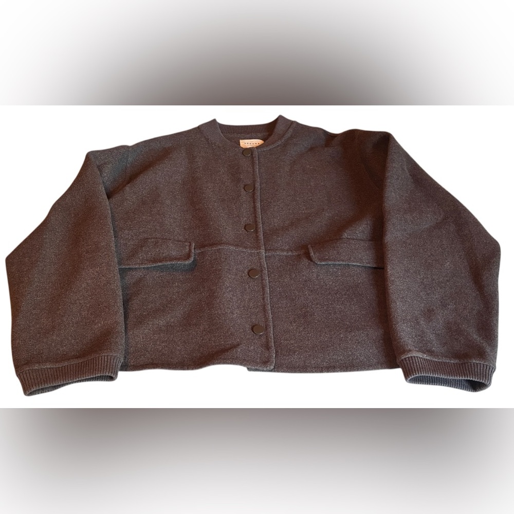 Sezane Charcoal Gray Snap-Front Bomber Jacket